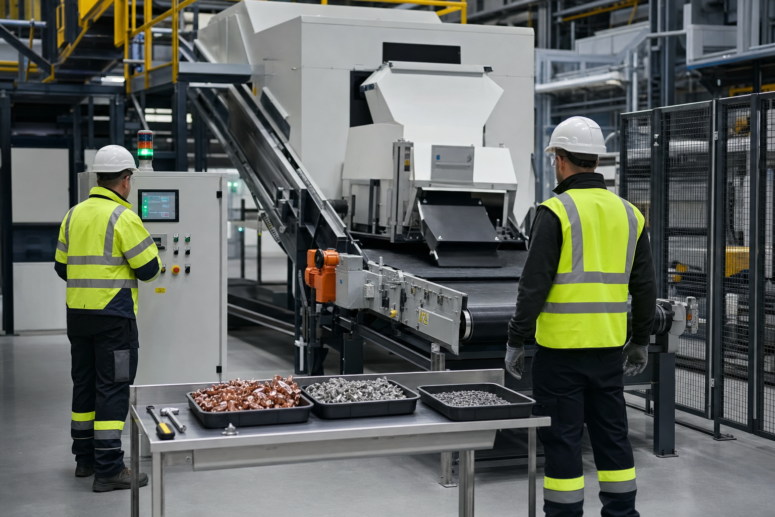 Engineers commissioning metal separation equipment.